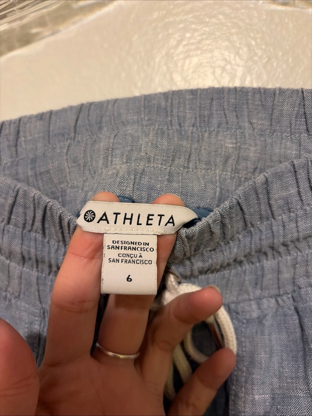 Athleta Cabo Linen Wide Leg Pants Women Size 6 Blue Casual Beach Boho Trouser - Picture 3 of 5